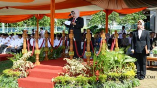 Bupati Bogor Hj. Nurhayanti memberikan sambutan pada acara peringatan Hari Amal Bakti Kemenag Kabupaten Bogor, Minggu 3/1 (dok. KM)
