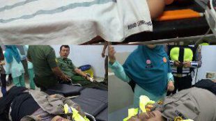 Seorang tentara dan polisi menjadi korban kecelakaan lalu lintas saat mengamankan jalur saat kunjungan kerja Presiden Joko Widodo di Rumpin, Kab. Bogor.