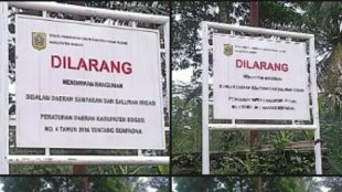 Papan peringatan yang dipasang di sempadan sungai berisi larangan mendirikan bangunan (dok. KM)