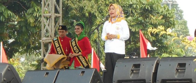 Bupati Serang, Ratu Tatu Chasanah memberikan sambutan pada pembukaan Harkop 2017 di Tangerang, Rabu 9/8 (dok. KM)
