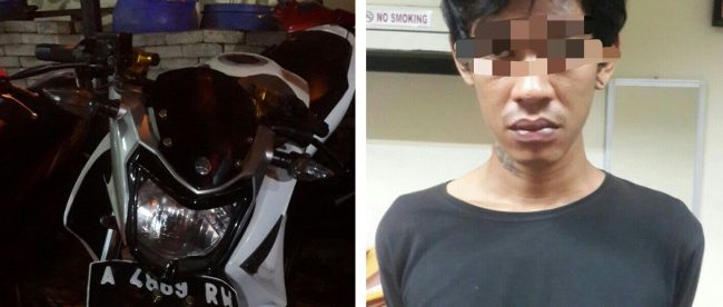 Barang bukti motor dan pelaku curanmor yang berhasil diamankan polisi, Jumat 21/9 dinihari (dok. KM)