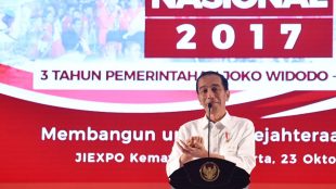Presiden Joko Widodo memberi sambutannya pada acara Rembuk Nasional di JIExpo Kemayoran, Senin 23/10 (dok. Setpres)