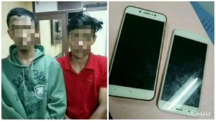 Pelaku pencurian dan barang bukti HP curian mereka (dok. KM)