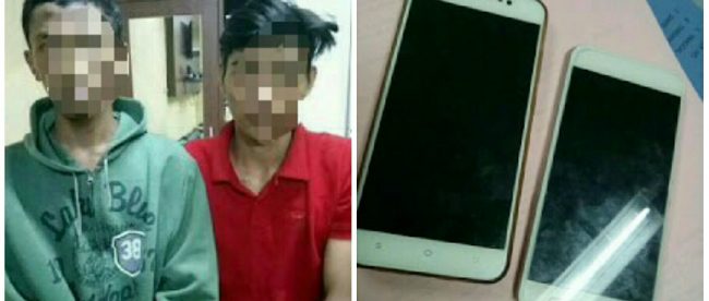 Pelaku pencurian dan barang bukti HP curian mereka (dok. KM)