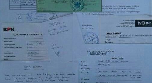 Bukti tanda terima surat yang sudah dilayangkan ke berbagai instansi pemerintah pusat dan daerah. Kamis 16/11 (dok.KM)