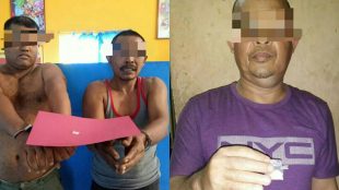 Dua tersangka dan barang bukti saat berada di Mapolres Aceh Utara Selasa 16/1 (ist)