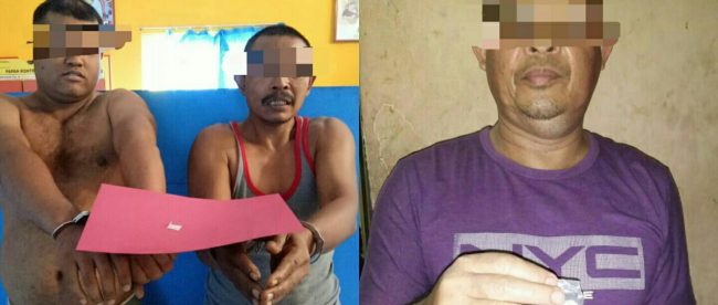 Dua tersangka dan barang bukti saat berada di Mapolres Aceh Utara Selasa 16/1 (ist)