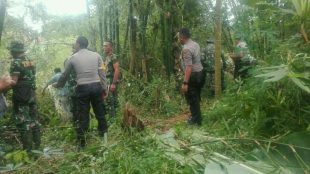 Aparat dan warga membersihkan sampah dan pepohonan di DAS Krueng Seunong, Jumat 5/1 (dok. KM)