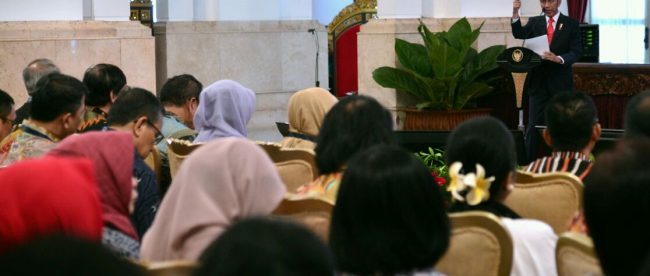 Presiden Joko Widodo di Rapat Kerja Kementerian Perdagangan tahun 2018 di Istana Negara, Jakarta Rabu 31/1 (dok. KM)
