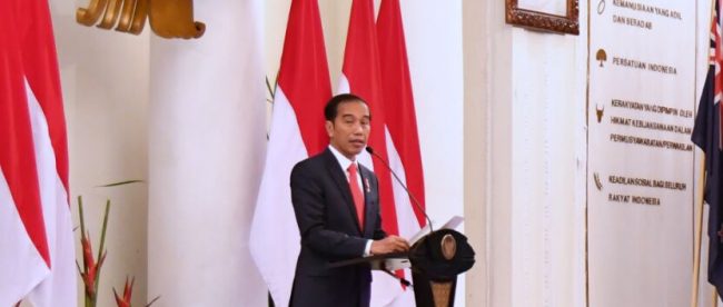 Presiden Joko Widodo memberi sambutan di Gedung Pancasila, Kementerian Luar Negeri, Jakarta Pusat, Senin, 12 Februari 2018 (dok. Setpres)
