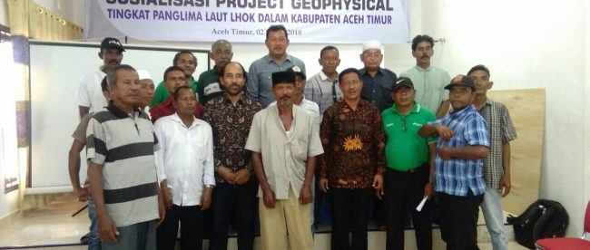 Sosialisasi proyect Geophysical tingkat Panglima Laut Lhok Dalam Kabupaten Aceh Timur, Jumat 2/3/2018 (Dok. KM/ZK)