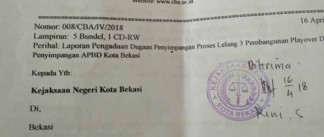 Laporan CBA kepada Kejaksaan Negeri Kota Bekasi (dok. KM)