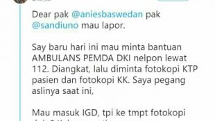 Tangkapan layar Twitter warga Jakarta yang mengeluhkan layanan kesehatan (dok. KM)