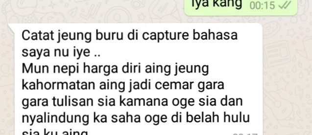 Tangkapan layar dari pembicaraan WhatsApp antara wartawan KM, Dody Kurniawan, dengan caleg Partai Golkar Kota Bogor Dian Ardiansyah yang berisi pengancaman (dok. KM)