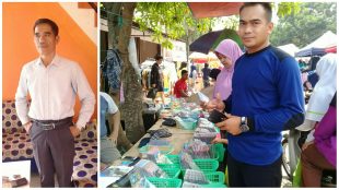 (kiri) Ketua RW 02 Bedahan, Maralih, saat ditemui KM. (kanan) Warga sedang belanja di bazar di Kelurahan Bedahan, Sawangan (dok. KM)