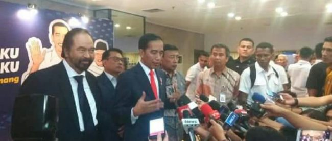 Presiden Jokowi usai menghadiri acara pembukaan pekan Orientasi Calon Legislatif Partai NasDem di Hotel Mercure, Ancol, Jakarta, Sabtu 1/9/2018 (dok. KM)
