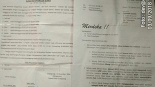 Surat somasi yang diterima Kepala Desa Cinangneng, Kecamatan Tenjolaya, terkait sengketa lahan (dok. KM)