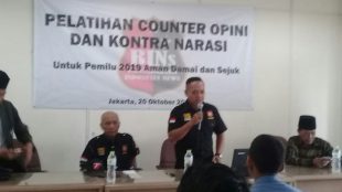 Ketua pelaksana kegiatan pelatihan Satgas Nusantara, Arief Lukmanul Hakiem, pada Pelatihan Counter Opini dan Kontra Narasi untuk Pemilu 2019 yang aman, damai dan sejuk di Gedung Tribun, Jakarta 20/10/2018 (dok. KM)
