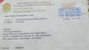 Surat Somasi 1 kepada Ketua LPM Curug Mekar, Kecamatan Bogor Barat, Kota Bogor (dok. KM)