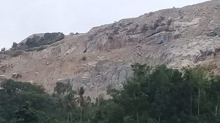 Aktivitas tambang batu gunung di Bukit Nunggal, Bangka Tengah (dok. KM)
