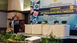Sekretaris Ditjen Peternakan dan Kesehatan Hewan, Dr. Ir. Nasrullah, M.Sc, membuka secara resmi kegiatan Workshop Optimalisasi Multimedia di IPB Convention Centre (ICC), Botani Square Building, Bogor, Jawa Barat, Selasa 27/11/2018 (dok. KM)