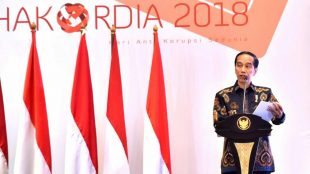 Presiden Joko Widodo memberi sambutan pada acara Hari Antikorupsi Sedunia di Jakarta, Selasa 4/12/2018 (dok. Setpres)