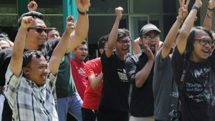 Ekspresi keceriaan wartawan saat mengikuti game di media gatheringÂ dengan PDAM Tirta Pakuan Kota Bogor, Jumat 14/12/2018 (dok. KM)