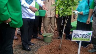 Bupati Bogor Ade Yasin saat penanaman pohon pada giat Boling di Kecamatan Cileungsi, Rabu 23/1/2019 (dok. KM)