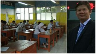 Siswa - siswi SMAN 1 Bojonggede Saat Pelaksanaan TO Manual Hari Pertama. Kanan: Kepsek SMAN 1 Bojonggede, Wawan. (dok.KM)