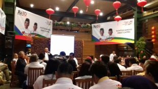 Nobar debat capres yang digelar Relawan Jokwi (ReJO) di Restauran Beautika Jalan Abdul Muis, Jakarta Pusat, Minggu malam 17/2/2019 (dok. KM)