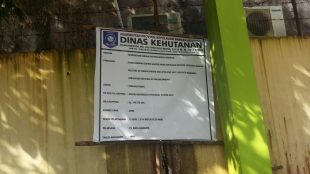 Papan plang proyek pekerjaan pemeliharaan gedung kantor Dinas kehutanan Provinsi Babel (dok. KM)