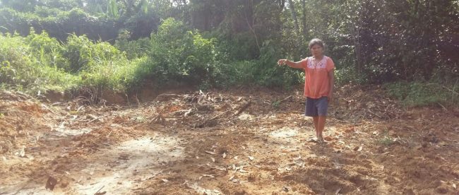 Datuk Lestari, nenek dari korban saat menunjukan lokasi tewas nya bocah 8 tahun di bekas galian tambang atau cam di dekat Kolong Bravo, Kecamatan Pangkalan Baru, Kabupaten Bangka Tengah, Provinsi Babel (dok. KM)