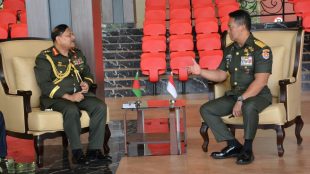 Kasad Jenderal TNI Andika Perkasa menerima Chief of Staff Bangladesh Army, General Aziz Ahmed beserta rombongan di Mabesad, Jakarta, Rabu 21/8/2019