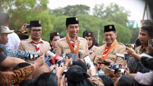 Presiden Joko Widodo menghadiri Hari Pramuka di Bumi Perkemahan Wiladatika, Cibubur, Jakarta Timur, Rabu 14/8/ 2019.
