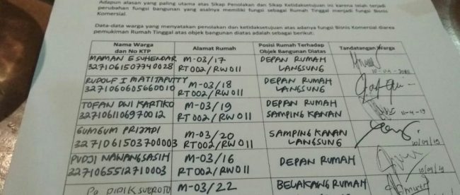 Surat penolakan warga perumahan Bukit Cimanggu City terhadap usaha katering di wilayahnya. (dok. KM)