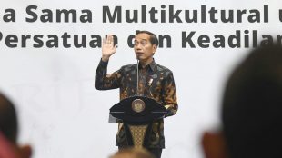 Presiden Joko Widodo memberikan sambutan pada pembukaan Forum Titik Temu di Hotel Double Tree Hilton, Jakarta, Rabu, 18/9/2019.