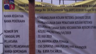 Proyek kolam retensi di Tanah Baru, Kota Bogor, yang dikerjakan oleh perusahaan yang diduga beralamat fiktif (dok. KM)