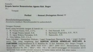 Surat Somasi Yang Dilayangkan Kepada Kemenag Kabupaten Bogor (dok. KM)