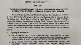 Surat edaran Bupati Subang tentang antisipasi wabah virus corona (dok. KM)