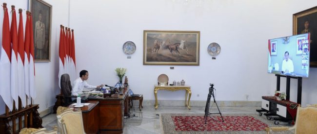 Presiden Joko Widodo memimpin videoconference di Istana Merdeka (dok. Setpres)