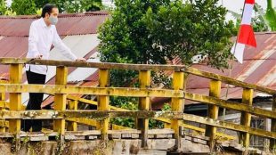Presiden didampingi sejumlah menteri dan Gubernur Kalteng saat meninjau jaringan irigasi dan reklamasi rawa, di Kabupaten Pulang Pisau, Kamis 9/7/2020 (dok. Setpres)
