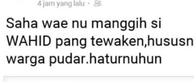 Postingan di akun milik kades Pudar, Kecamatan Pamarayan, yang dianggap mencemarkan nama baik seorang wartawan Kupas Merdeka (dok. KM)