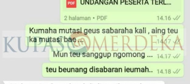 Tangkapan layar yang diduga percakapan WhatsApp seorang camat dengan pegawai ASN Kota Bekasi.