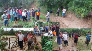 Budiman Ismaun beserta masyarakat Tanjung Menang saat meninjau jalan sentraproduksi yang rusak parah pada Jum'at,(27/11/2020).