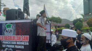 Pengunjuk rasa yang tergabung dalam Aliansi Umat Islam Kota Tanjungbalai dalam "Aksi Bela Rasulullah SAW", Jumat 6/11/2020 (dok. KM)