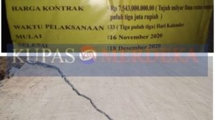 Keretakan beton di Jalan Raya CBL, Desa Mukti Wari, Kecamatan Cibitung, Kabupaten Bekasi (dok. KM)