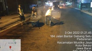 Lokasi Pekerjaan aspal di Jalan Raya Bantar Gerbang Setu Pedurenan, Kota Bekasi